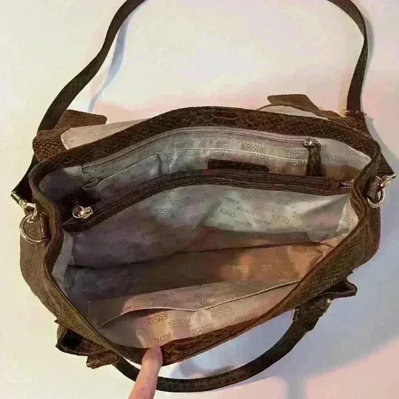 NWOT Michael Kors Snakeskin Python Suede 2Way Brown Tote Bag Satchel Purse Large - Picture 14 of 15